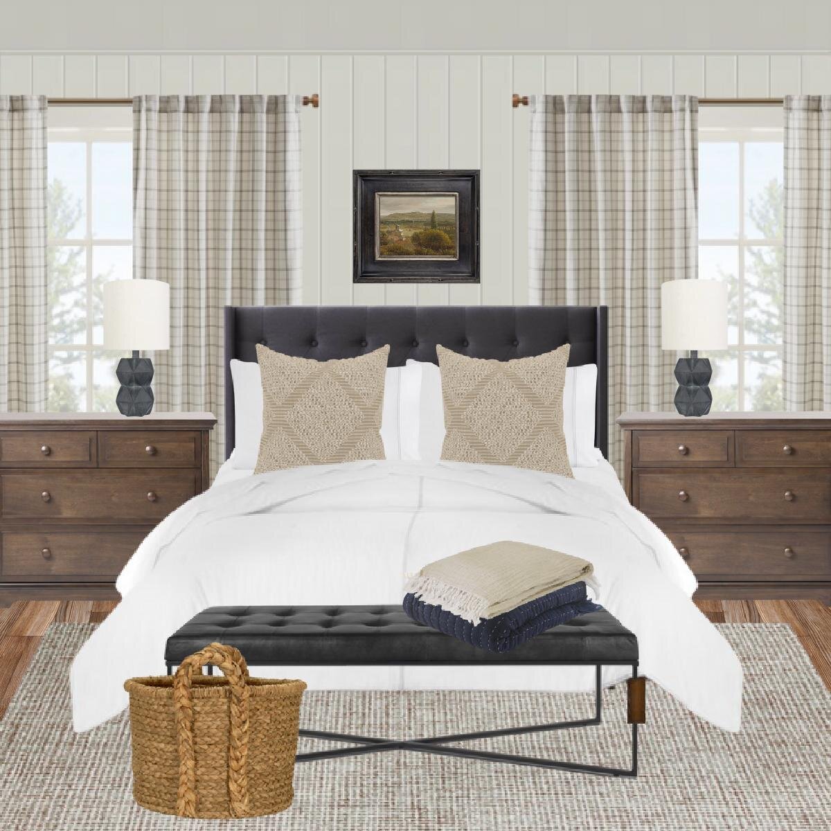 Fall Bedroom Refresh with Walmart Home. | Nadine Stay - Budget friendly furniture, decor, and textiles from Walmart that I love. Cottage, cabin bedroom makeover with plaid curtains, tufted headboard, and a warm color palette | Nadine Stay
