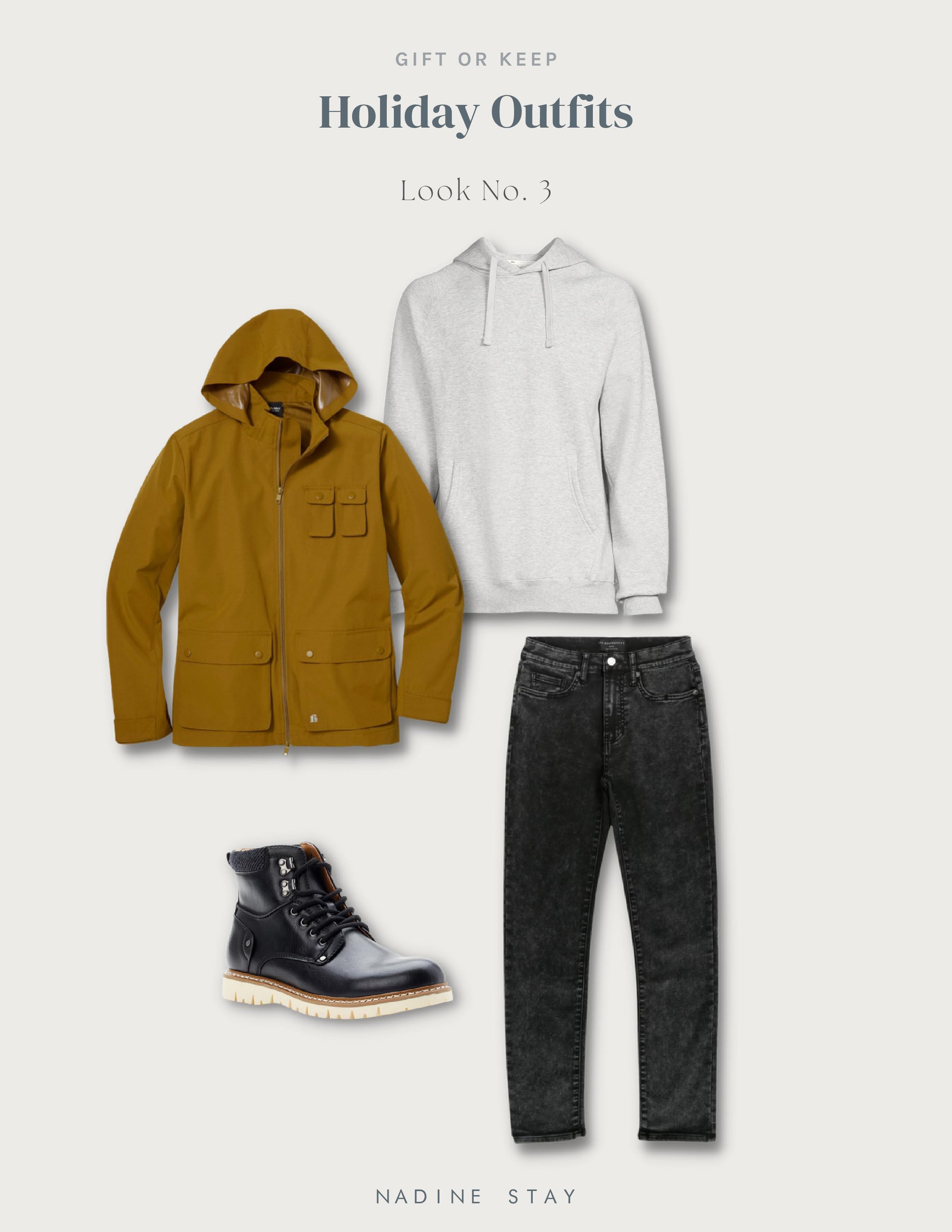 Gift or Keep: Holiday Outfits for Him from Walmart - Where to find affordable high quality clothes. Walmart fashion on the rise. Holiday outfits to gift him. No Boundaries jeans, utility coat, men's leather boots. Free Assembly clothes. Nadine Stay