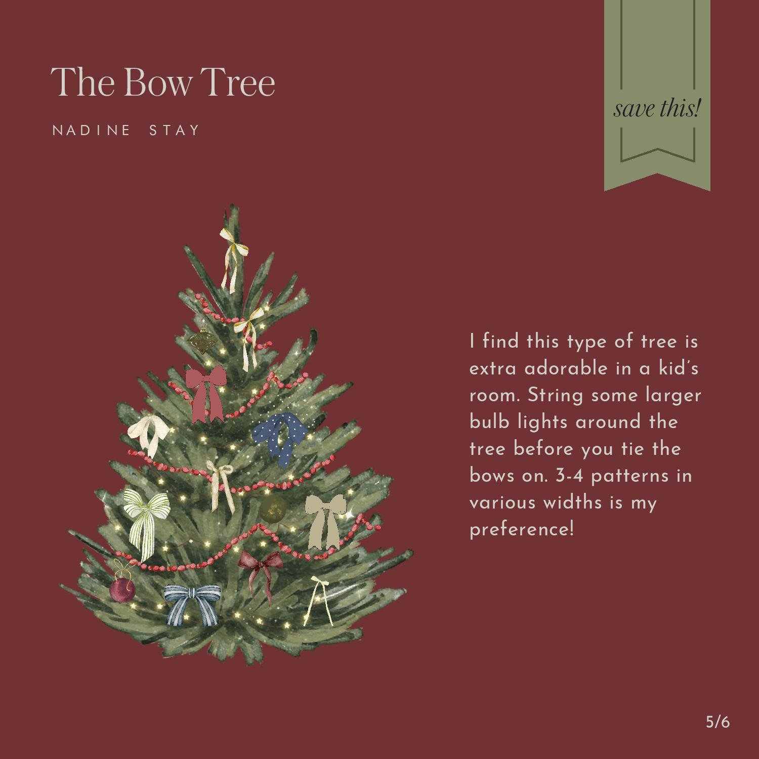 Bow Christmas tree. Ribbon bows on Christmas trees. Christmas tree decorating styles and ideas. How to decorate your Christmas tree. Fairy twinkle lights. Icicle ornaments. Tinsel Christmas tree. Sparse Charlie Brown Christmas trees. | Nadine Stay