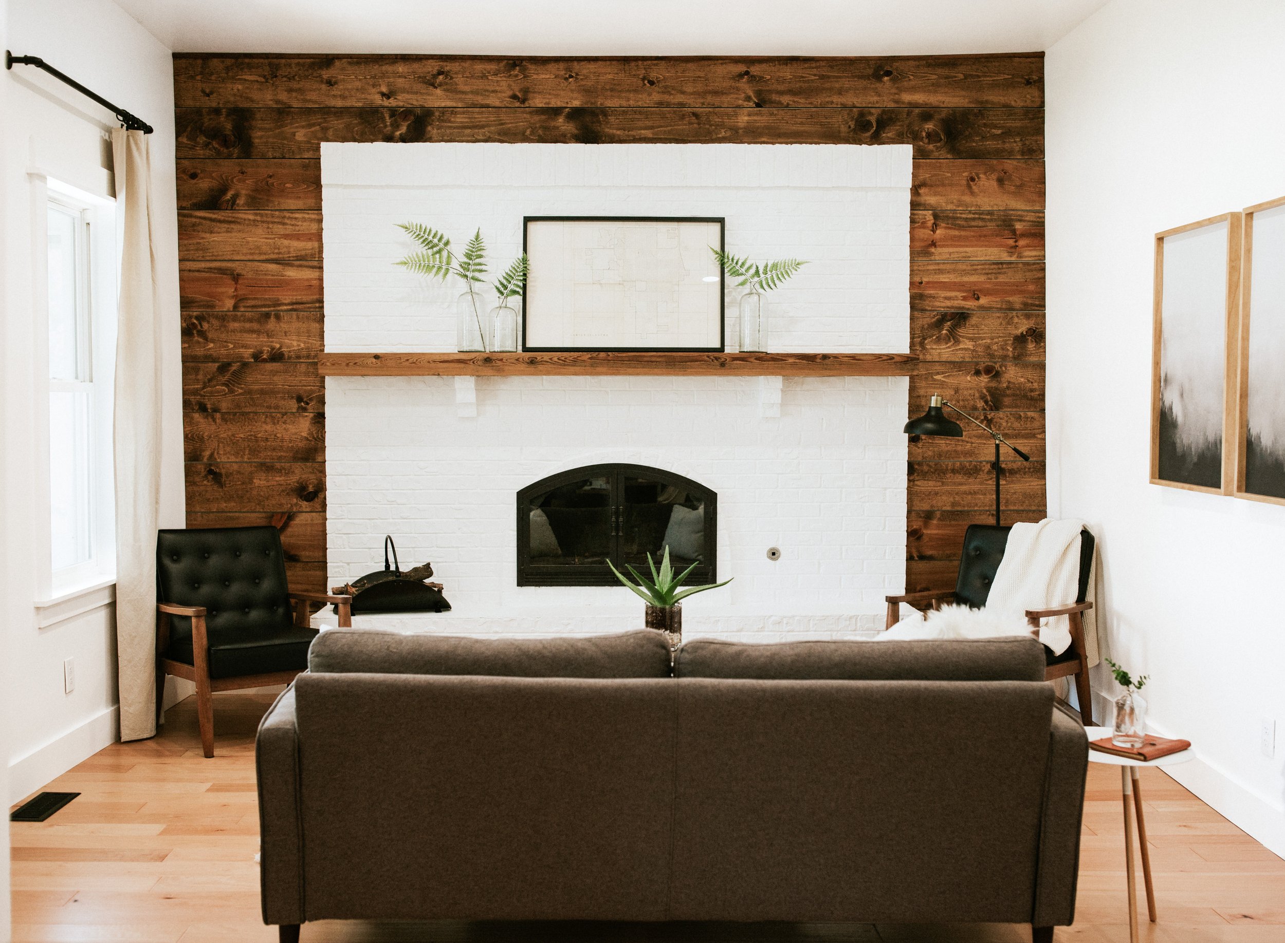 BEFORE | Living Room Refresh Reveal - Nadine Stay | How we gave our living room a cabin inspired makeover. Elevated California Casual cabin living room design. Brick fireplace with a wood wall. Cozy living room decorating ideas. | Nadine Stay