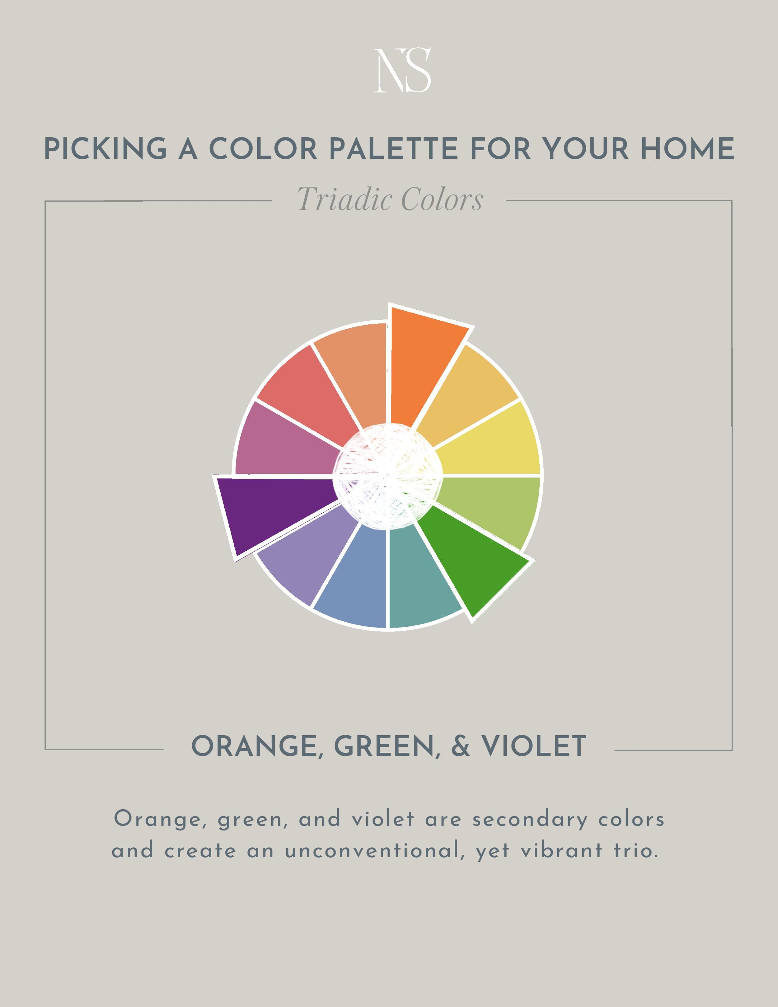 How to pick a color palette for your home. Triadic color schemes I love. Definition of triadic colors on the color wheel. Red, blue, and yellow rooms that don't look childish. Green, Purple, and Orange rooms. | Nadine Stay