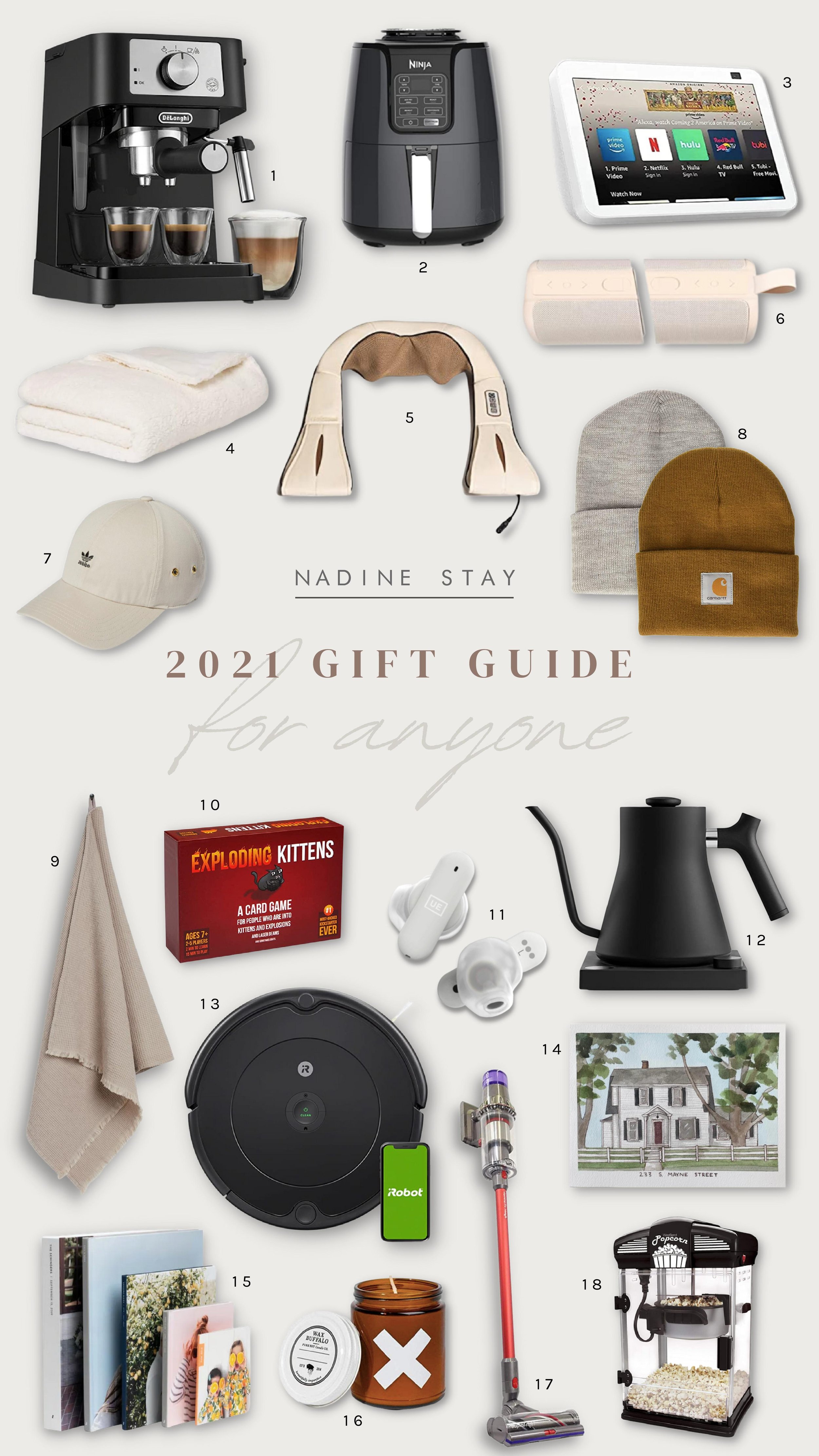 2021 Holiday Gift Guide For Him or Her - 18 gifts he or she will love. 19 gift ideas for your anyone. Gadgets, cooking appliances, home goods, meaningful presents, and more that you can gift him or her this Christmas. | Nadine Stay