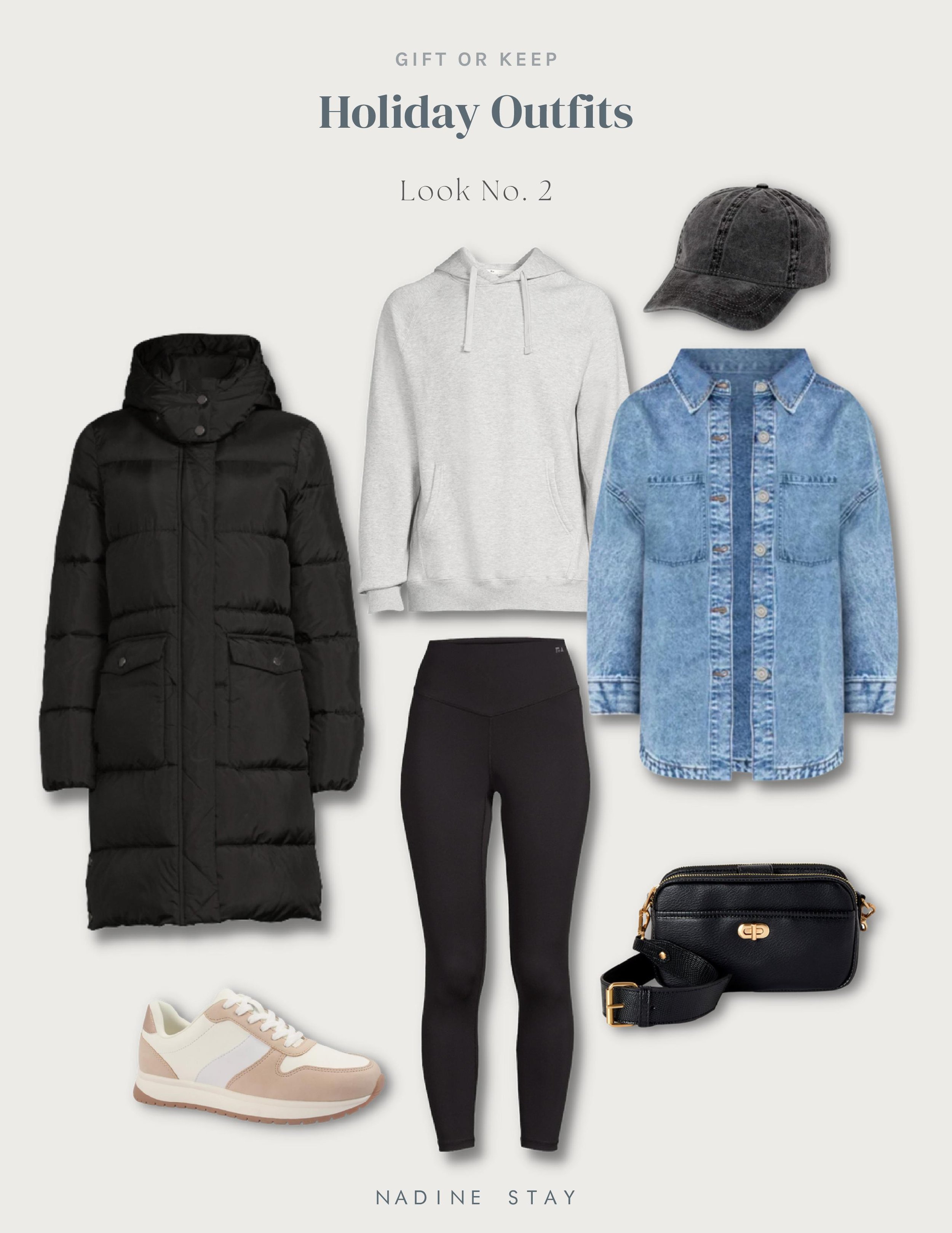 Gift or Keep: Holiday Outfits for Her from Walmart - Where to find affordable high quality clothes. Walmart fashion on the rise. Holiday outfits to gift her. Free Assembly leggings, puffer coat, denim jacket. Free Assembly clothes review. Nadine Stay