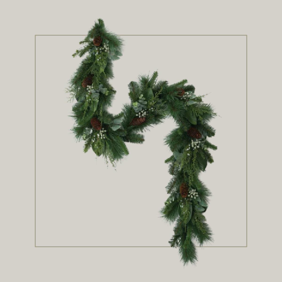 9 faux garlands under $80. Affordable faux garland. Pine, spruce, cedar, and real-touch norfolk pine garlands. Budget friendly Christmas garland. | Nadine Stay