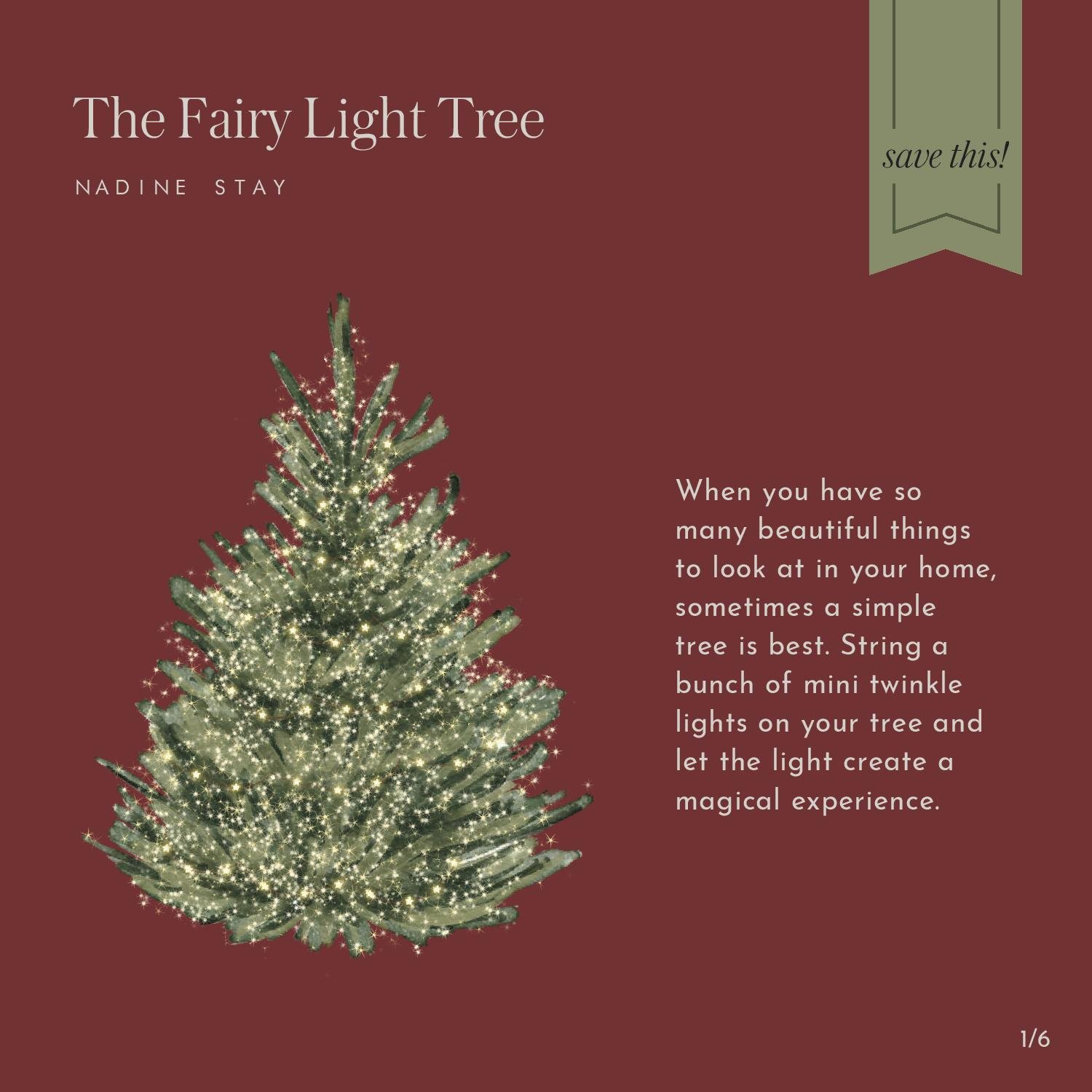 The fairy light tree. Christmas tree decorating styles and ideas. How to decorate your Christmas tree. Fairy twinkle lights. Icicle ornaments. Tinsel Christmas tree. Sparse Charlie Brown Christmas trees. | Nadine Stay