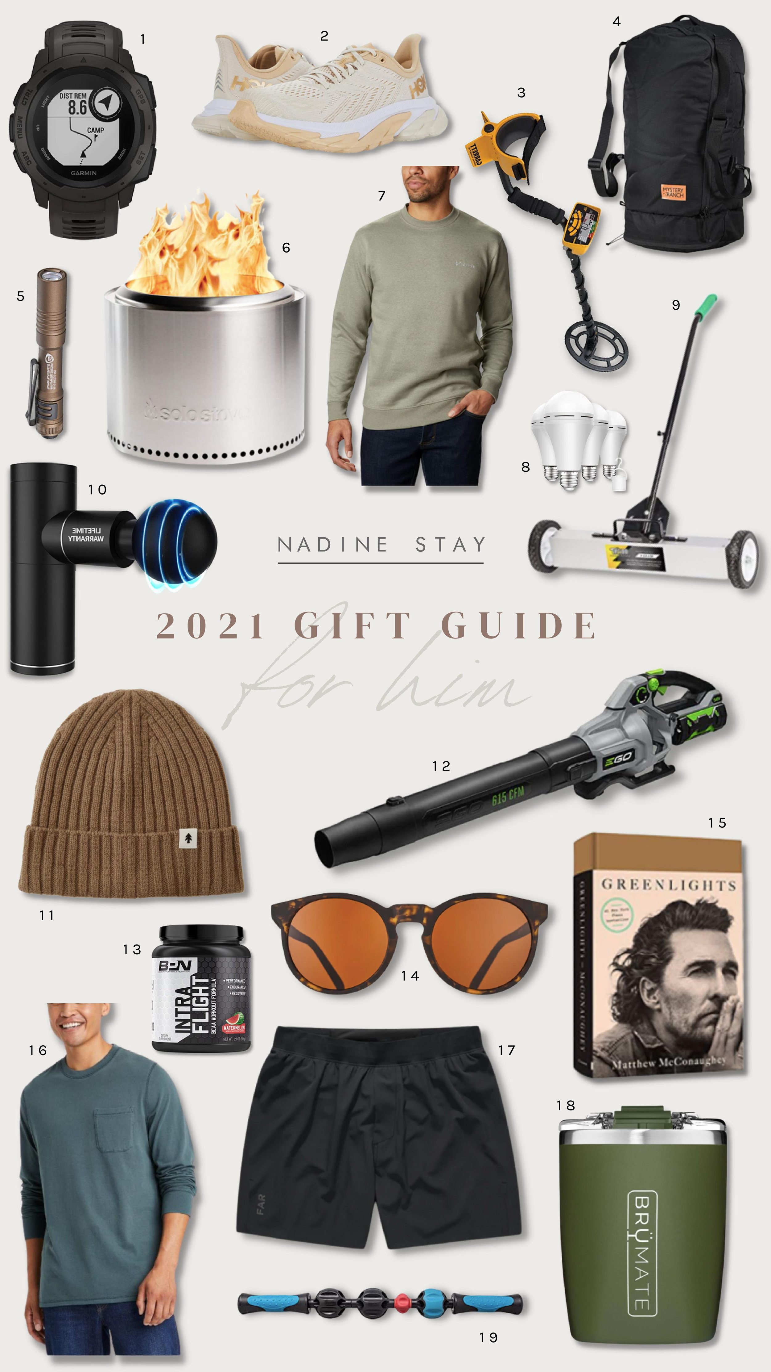 2021 Holiday Gift Guide For Him - 19 gifts he'll love. 19 gift ideas for your dad, boyfriend, brother, or son. Clothing, tools, gear, and workout gear you can gift him this Christmas. | Nadine Stay