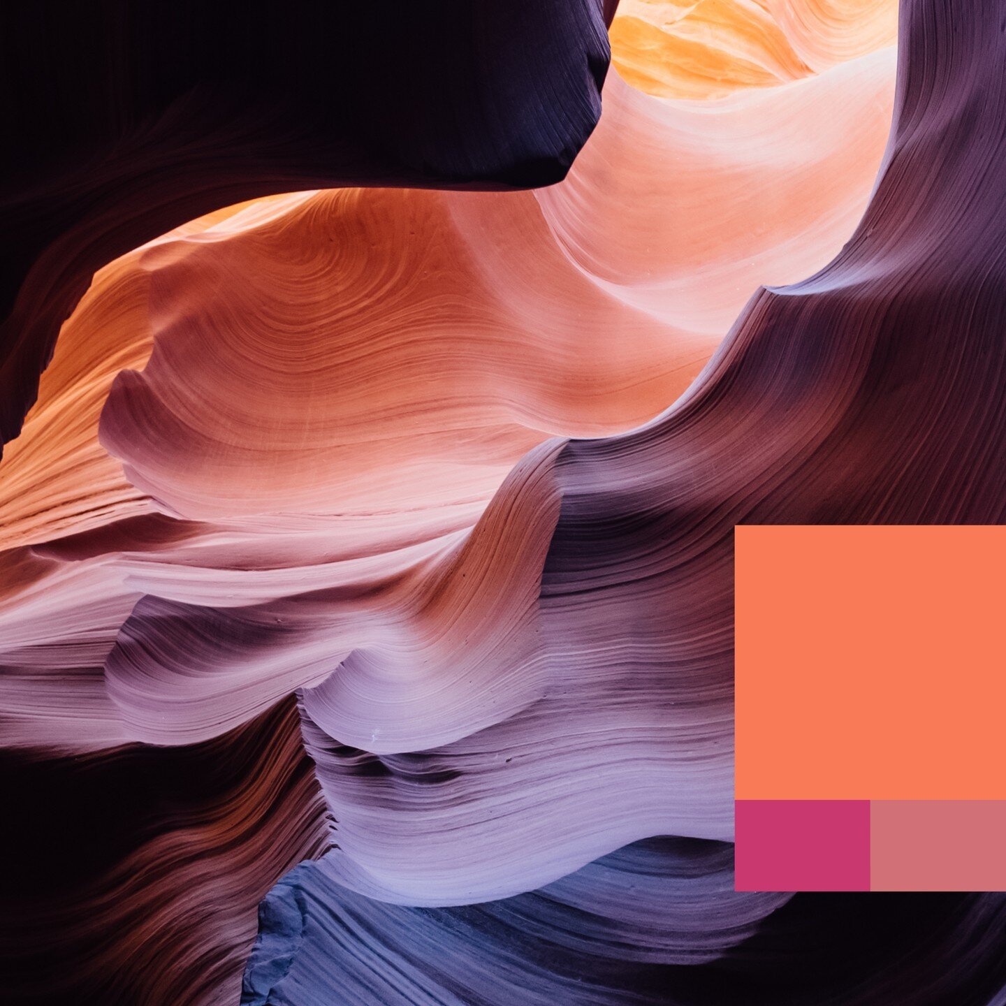 Color inspo of the day. Check out this amazing landscape from the Navajo Upper Antelope Canyon, in Arizona. Water erosion took thousands of years to create this canyon. And when the sun filters though the narrow openings a magical otherworldly effect
