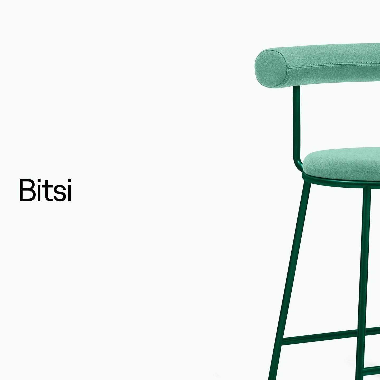 Bitsi summarized in as few words as possible:
Compact.
Tubular backrest.
Sled base. 
Upholstered.
Three heights.
Small footprint.
Massive impact.

Yes, it&rsquo;s small on size, but so big on personality. It&rsquo;s a designer&rsquo;s dream. And its 