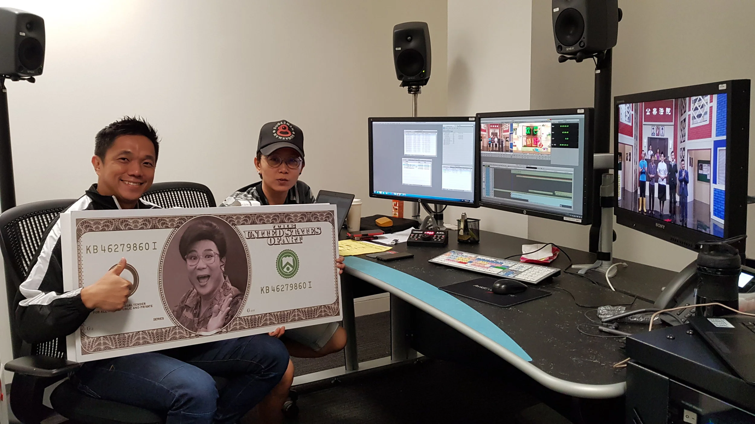 From left : Video editor Victor Yeo and producer Angie Chan.