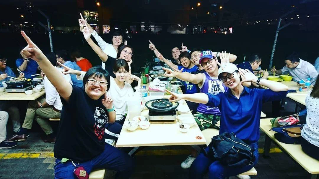 Glee feast with artists and production team.