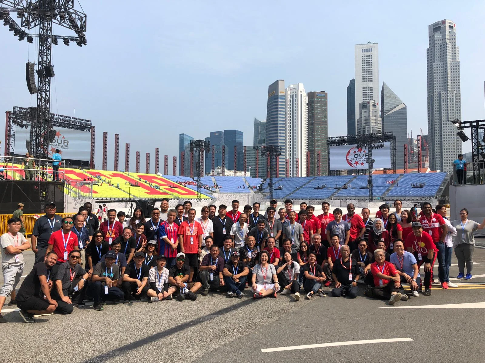 The group shot of the production team and OB crew was taken in the afternoon at the padang.