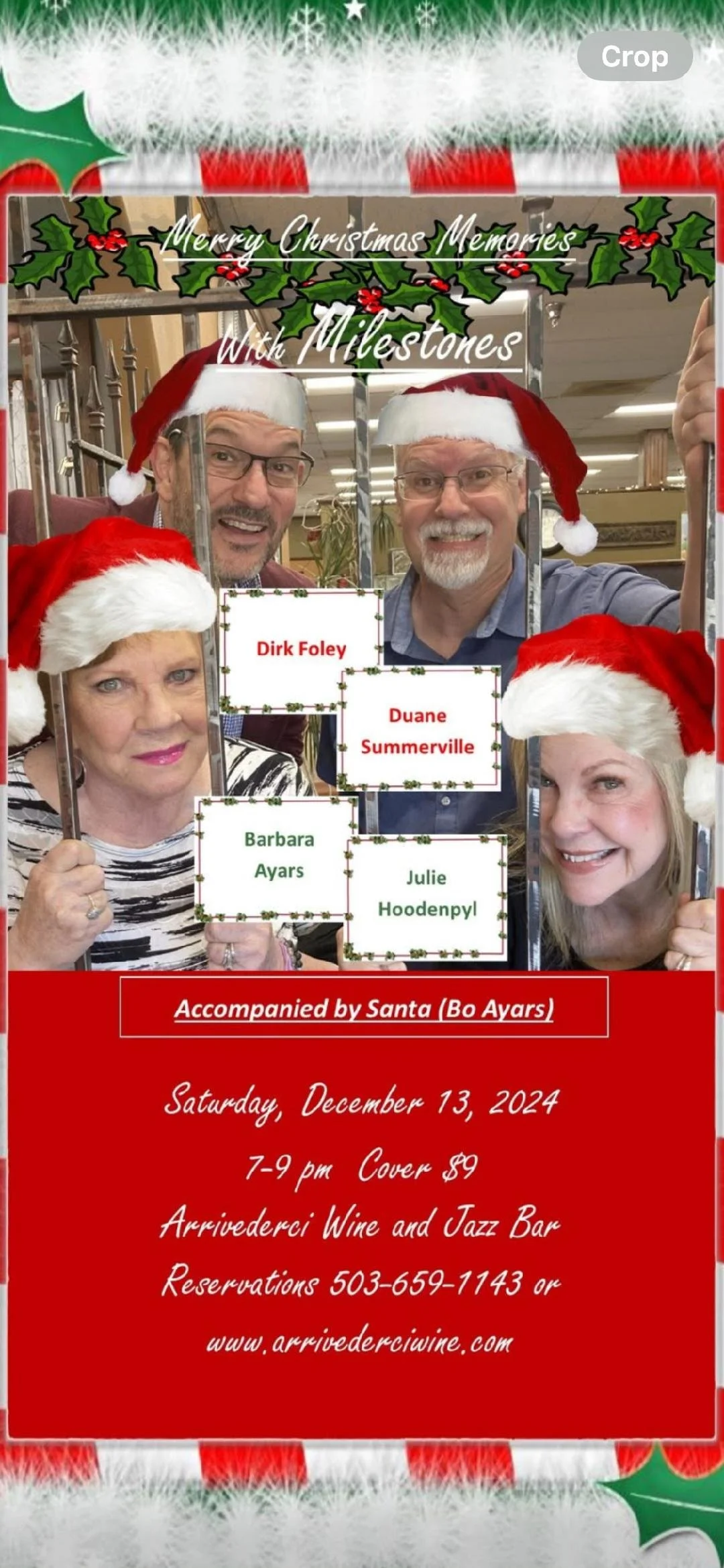 Merry Christmas Memories with The Milestones featuring Barb Ayars, Dirk Foley, Duane Summerville and Julie Hoodenpyl accompanied by Bo Ayars  -  $10 Cover