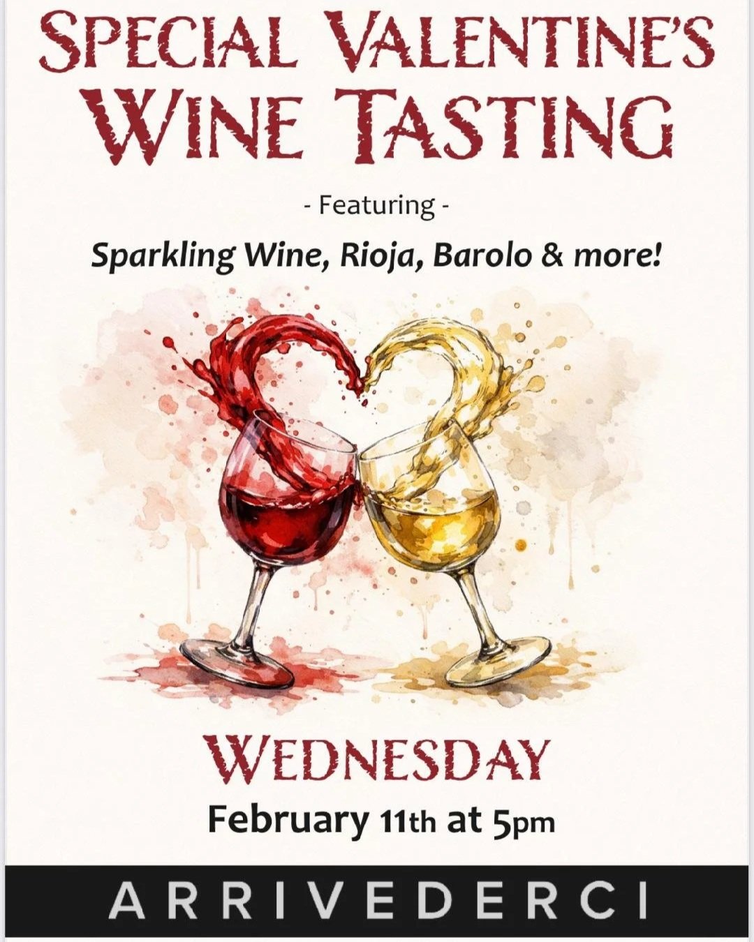 VALENTINE WINE TASTING  -  Emily with Handcrafted Wines will be pouring at 5pm in The Cellar