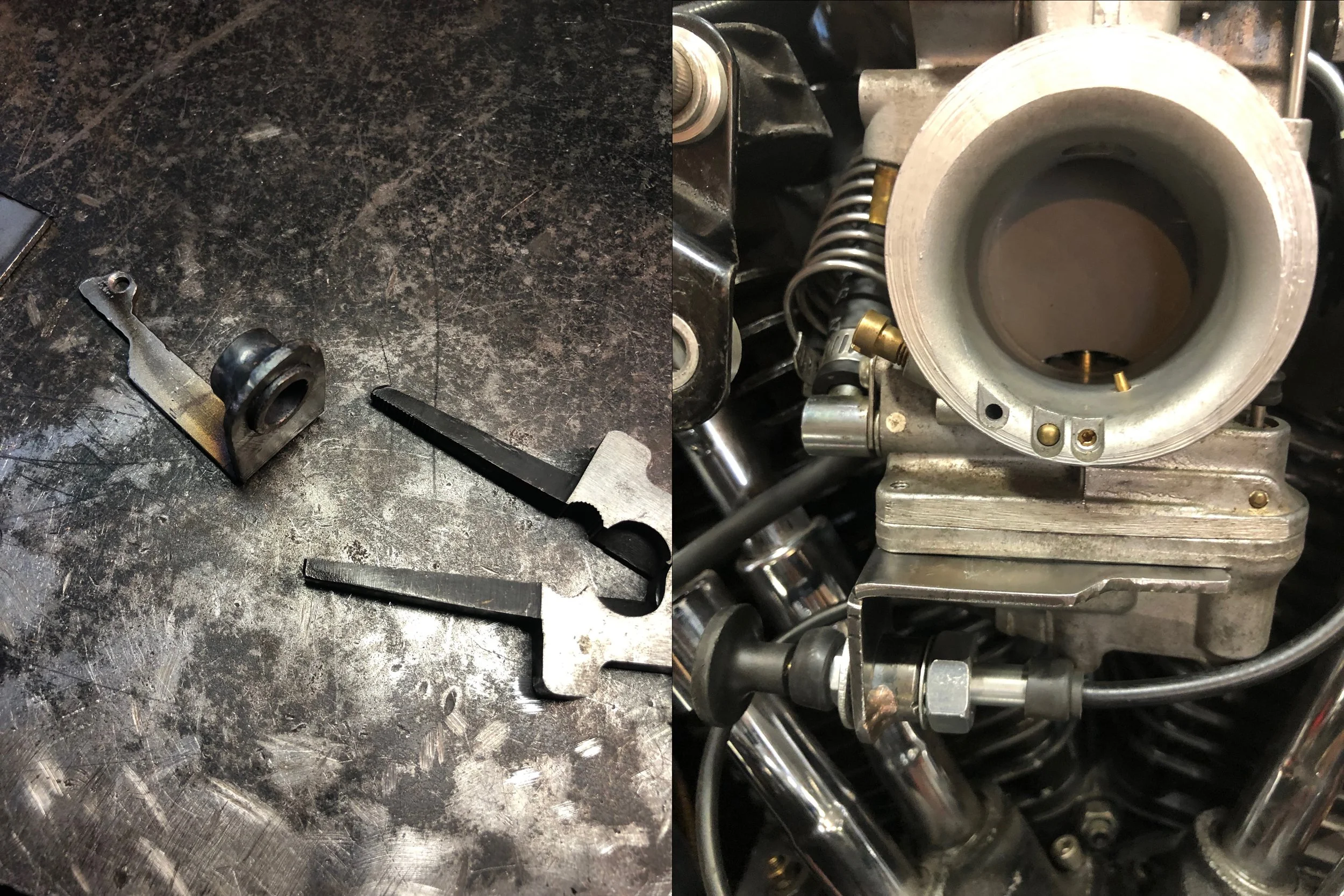  The choke bracket with bungs fitted and installed on the carburetor. 