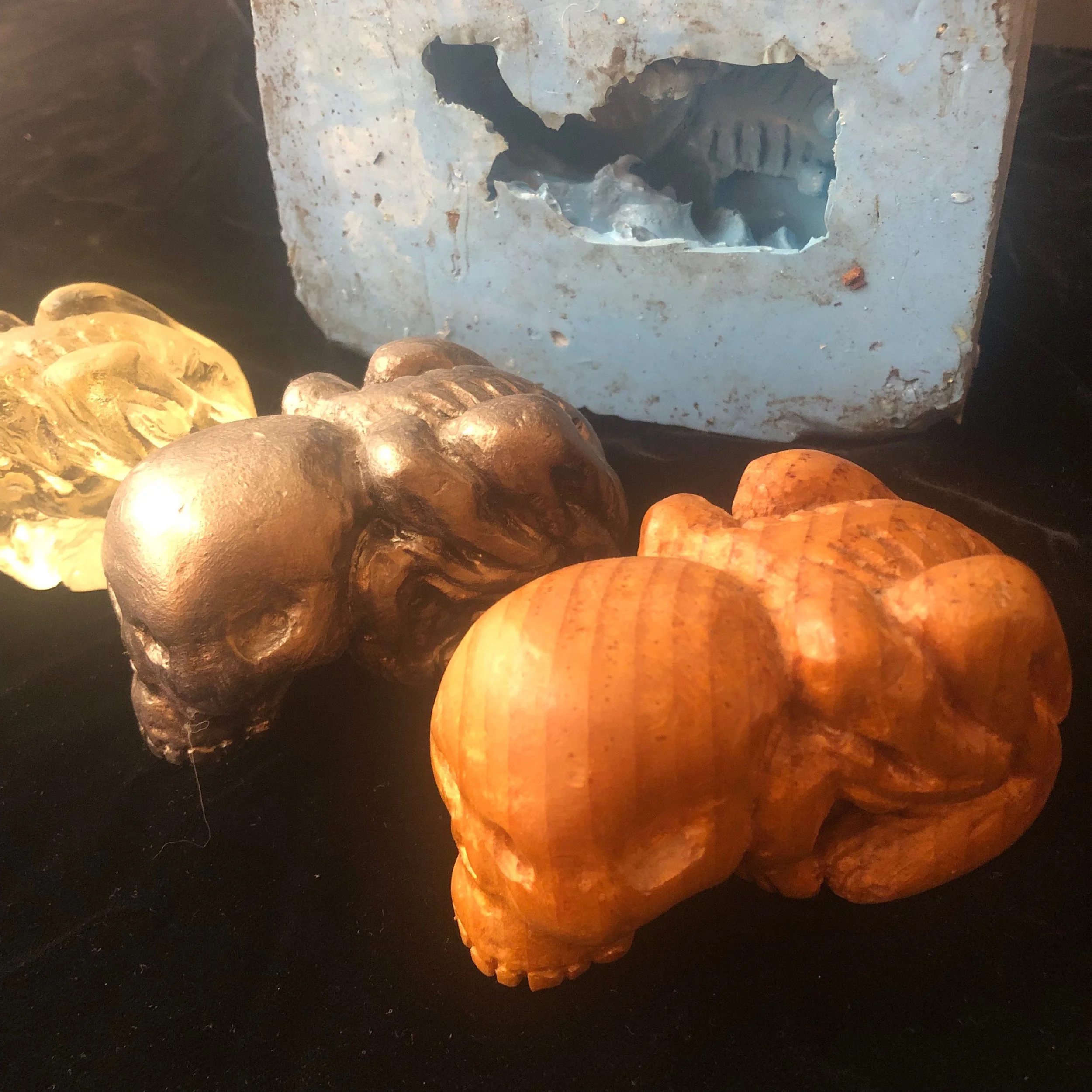  One part silicone mold from carved wood master. 
