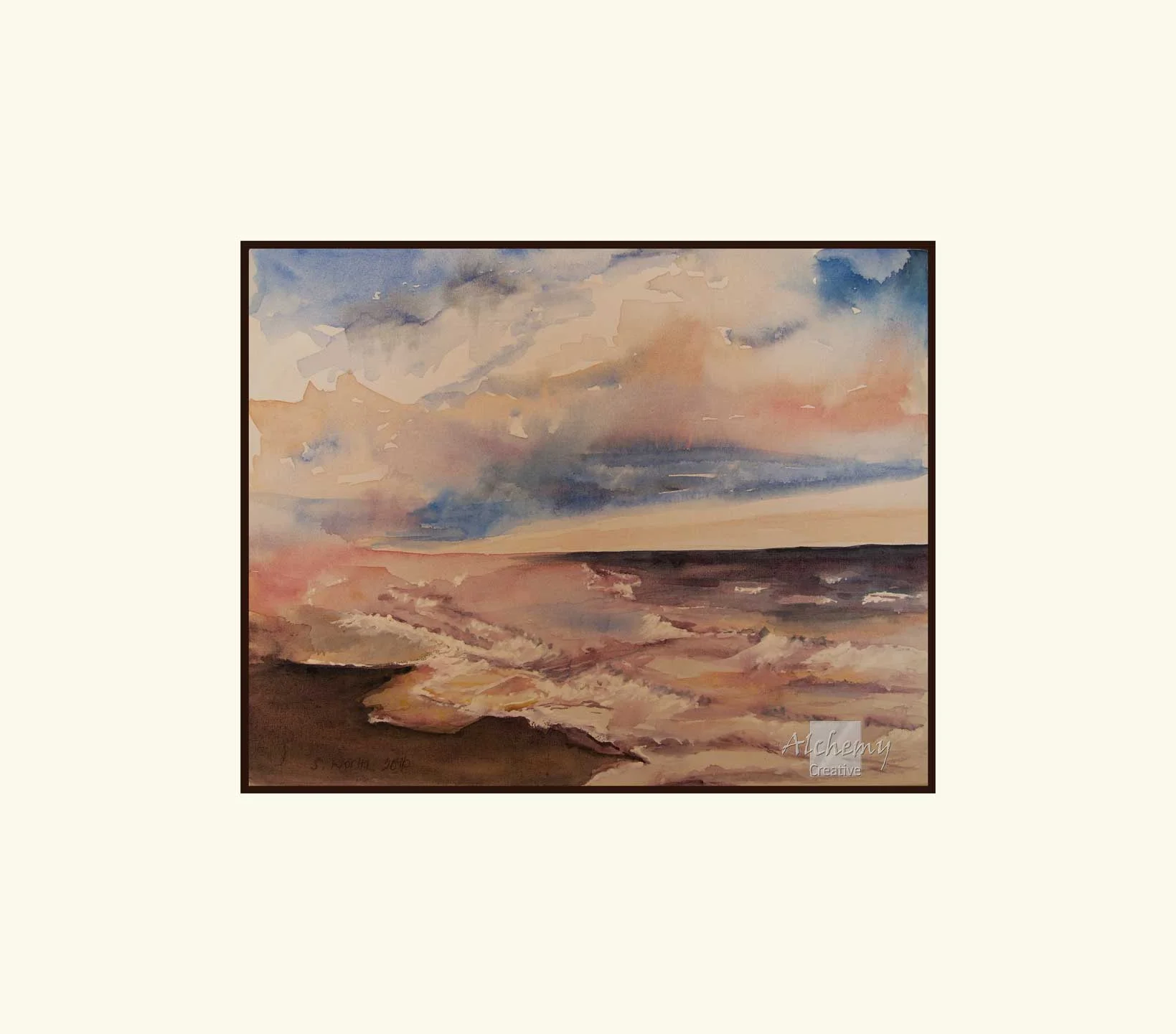 Approaching Storm  2016 345mm x 270mm Support: Watercolour canvas Matte: Ivory/black relief, 485mm x 410mm Frame: High Gloss Black