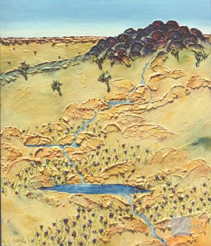 Kimberley Series - Eddy's Leap - Morning  1992 900mm x 1080mm Oil and acrylic on prepared hardboard