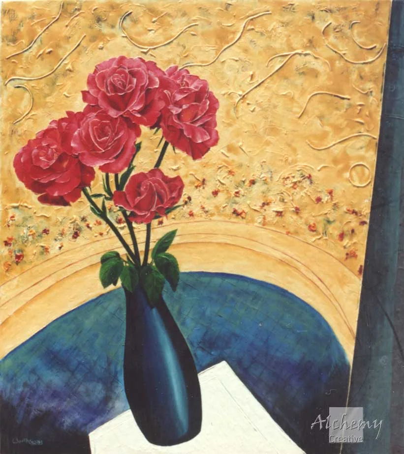 Roses 2 - Love  1992 - 93 1200mm x 1350mm Oil, acrylic, string and polyurethane varnish on canvas