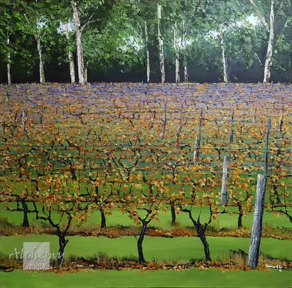 South-West Series - Gloucester Ridge Vineyard, Autumn  2016 761mm x 761mm Acrylic on canvas (R. &amp; M. Fowler - commissioned)