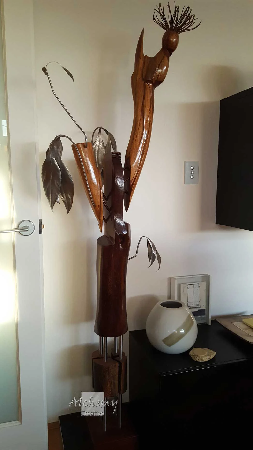 Deconstructed Tree  &nbsp; &nbsp; &nbsp; &nbsp; &nbsp; &nbsp;2006 &nbsp; &nbsp; &nbsp; &nbsp; &nbsp; &nbsp;Height: 1800mm &nbsp; &nbsp; &nbsp; &nbsp; &nbsp; Jarrah elements with stainless steel and copper wire features