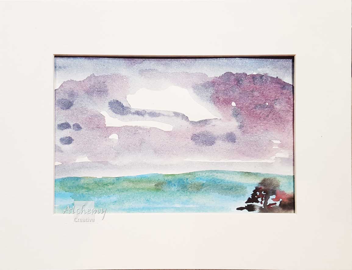 Mauve Landscape  2013 140mm x 90mm Support: Paper Matte: White, 203mm x 150mm Frame: Unframed