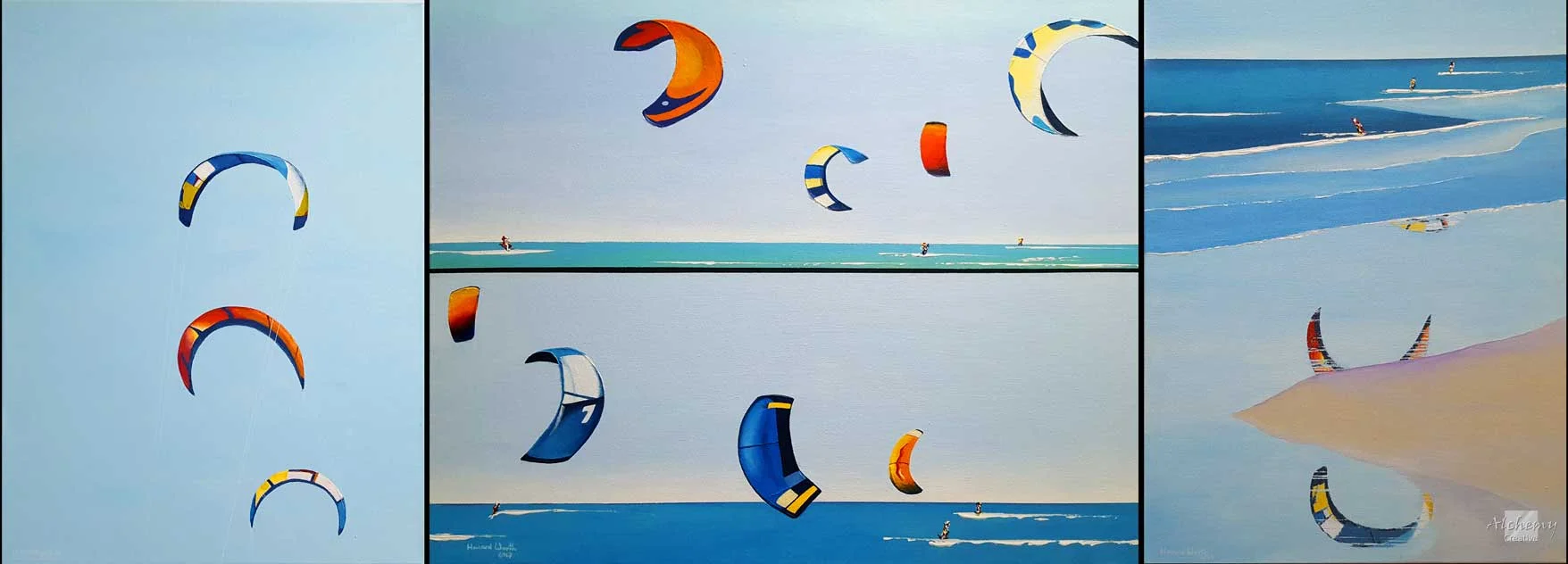 Kite Boarding, Port Douglas  2017 3 panel composite, 1682mm x 610mm Acrylic on canvas