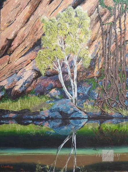 Bottom of the Gorge  1992 600mm x 840mm Acrylic on hardboard