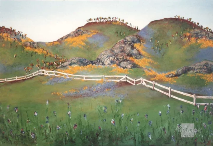 Fences Series - Post-and-Rail, Toodyay  1993 900mm x 600mm Oil and acrylic on hardboard