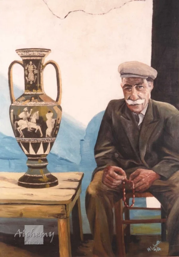 Old Greek with Amphora  1974 600mm x 900mm Oil on hardboard (J. Piantoni)