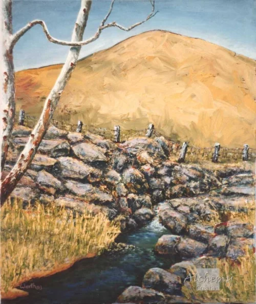 Hill and Stream  1994 500mm x 610mm Oil and acrylic on canvas