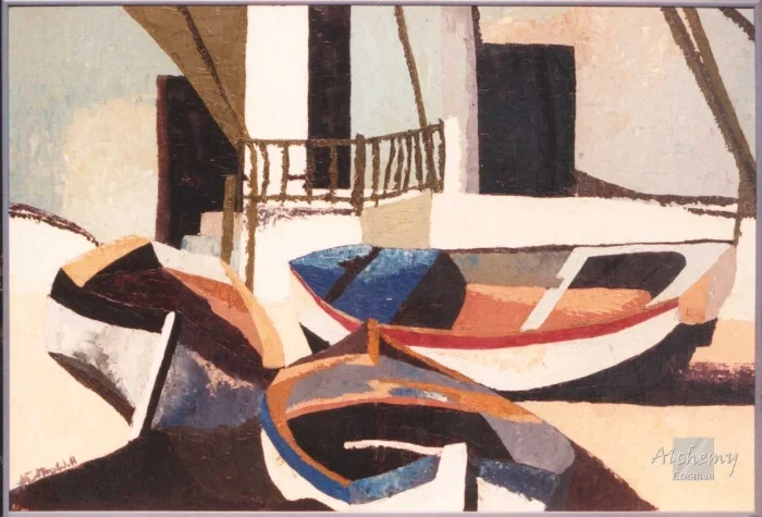 Fishing Boats, Greece  1974 900mm x 600mm Oil on hardboard