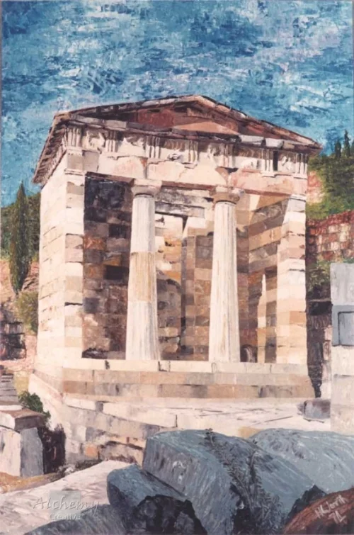 Treasury at Delphi  1974 600mm x 900mm Oil on hardboard (M.R. Sandeman)