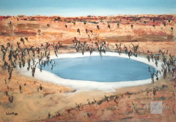Salt Lake  1993 900mm x 600mm Oil on prepared hardboard (K. Pickup)