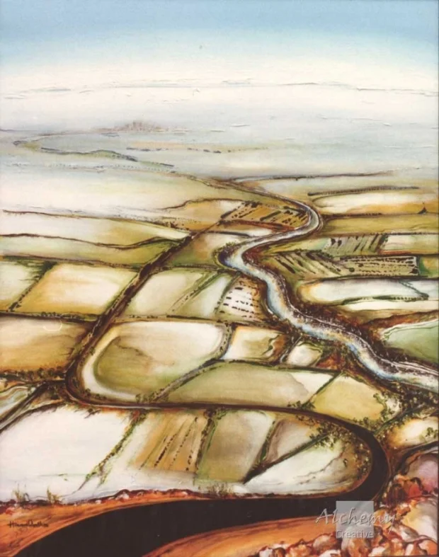 Into the Valley  1996 820mm x 1080mm Oil and acrylic on canvas (Z. Browne)