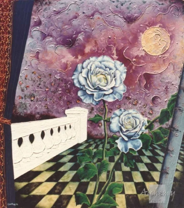 Roses - Death  1992 - 93 1200mm x 1350mm Oil, acrylic, string and polyurethane varnish on canvas