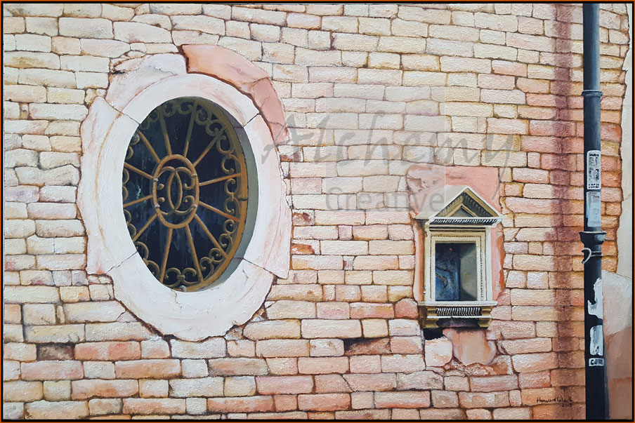 Venice: Cannaregio Wall with window and niche  2017 915mm x 610mm Oil and acrylic on canvas