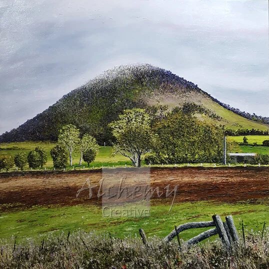 Mt. Warrenheip, Ballarat.  2019 1020mm x 1020mm Oil and acrylic on canvas