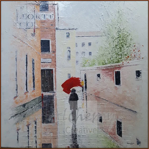 Venice: Red Umbrella 3 2019 1020mm x 1020mm Oil and acrylic on canvas