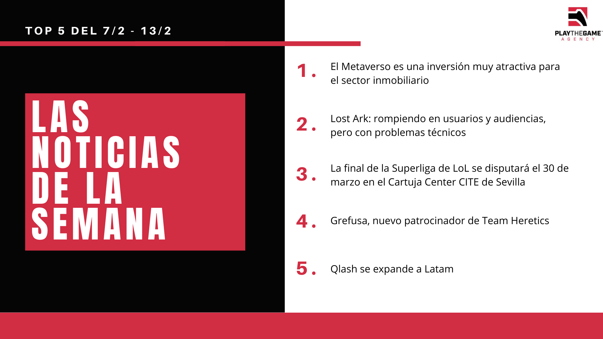 Play the Game presenta: Las noticias de la semana  (Top 5 del 7/2 - 13/2)