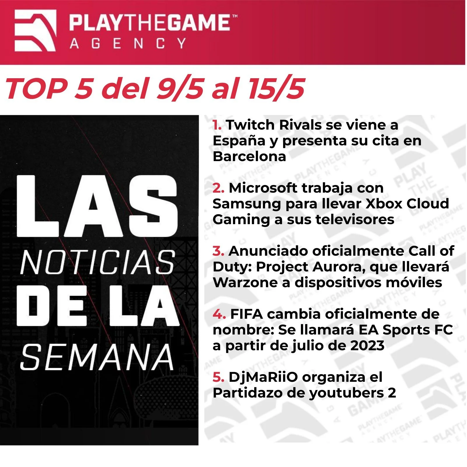 Play the Game presenta: Las noticias de la semana  (Top 5 del 9/5 - 15/5)