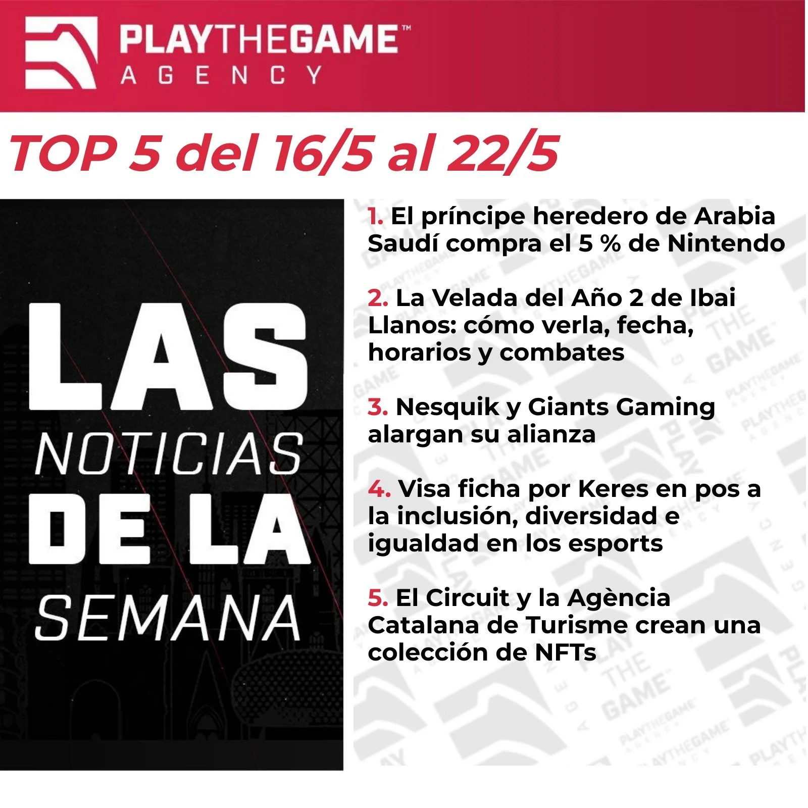 Play the Game presenta: Las noticias de la semana  (Top 5 del 16/5 - 22/5)