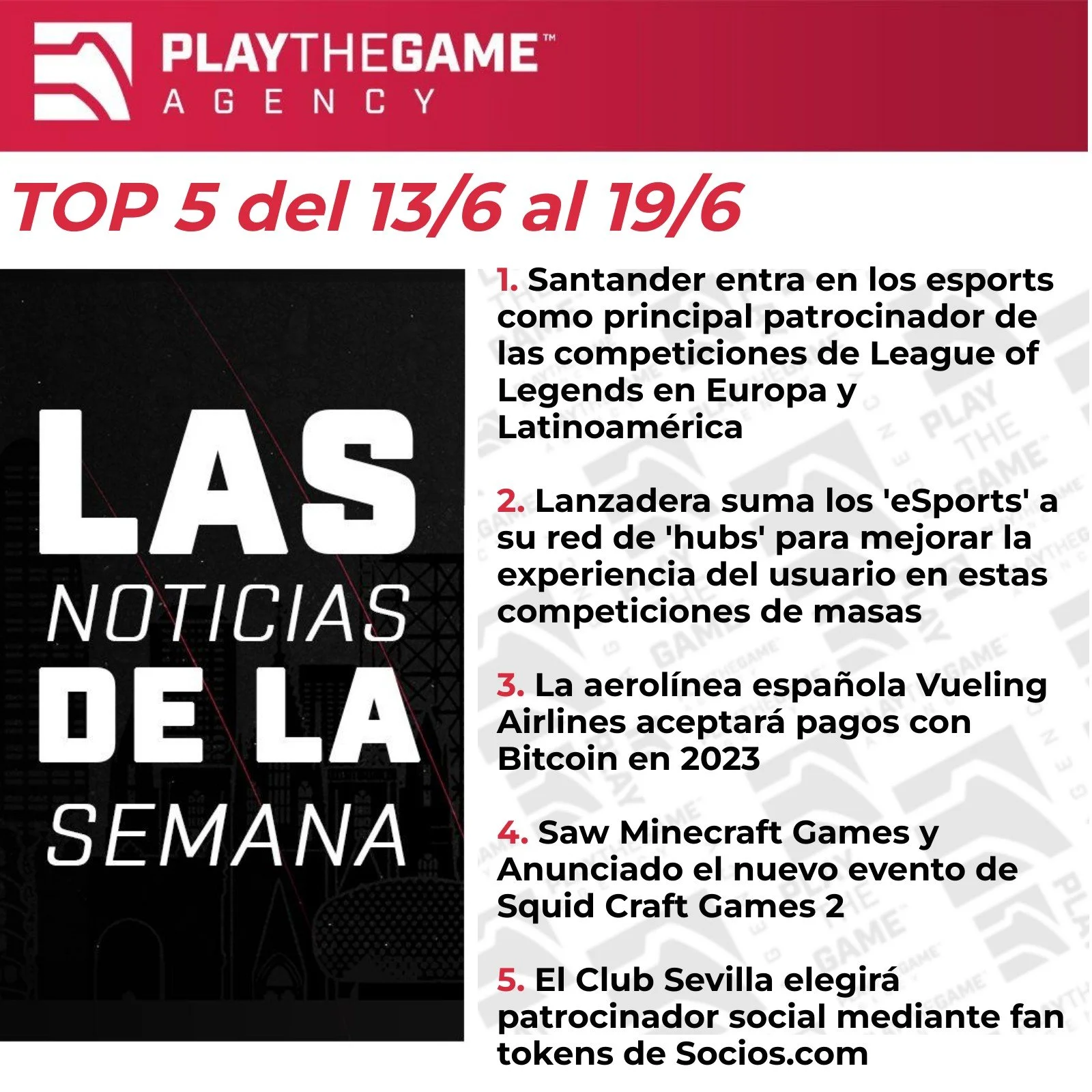 Play the Game presenta: Las noticias de la semana  (Top 5 del 13/6 - 19/6)
