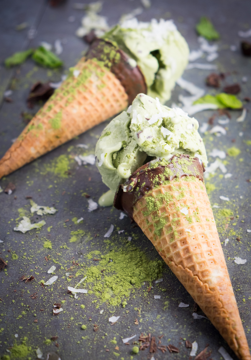 matcha-mint-coconut-chocolate-chip-ice-cream-cone