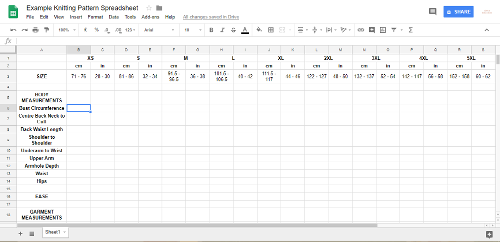 How To Grade Knitting Patterns Using A Spreadsheet Sister