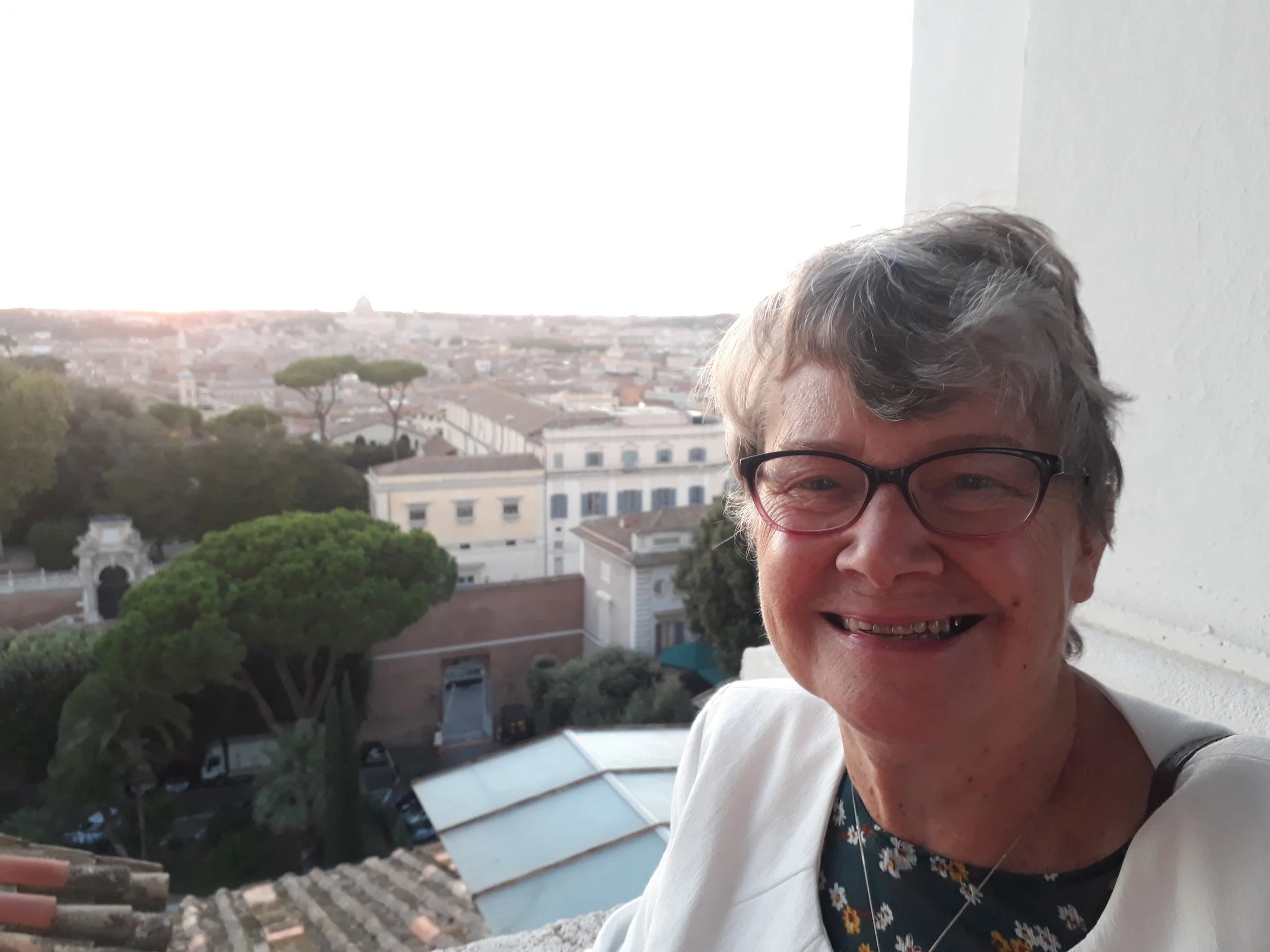 Sr Bernadette Boland IBVM (St Peter’s in the distance)