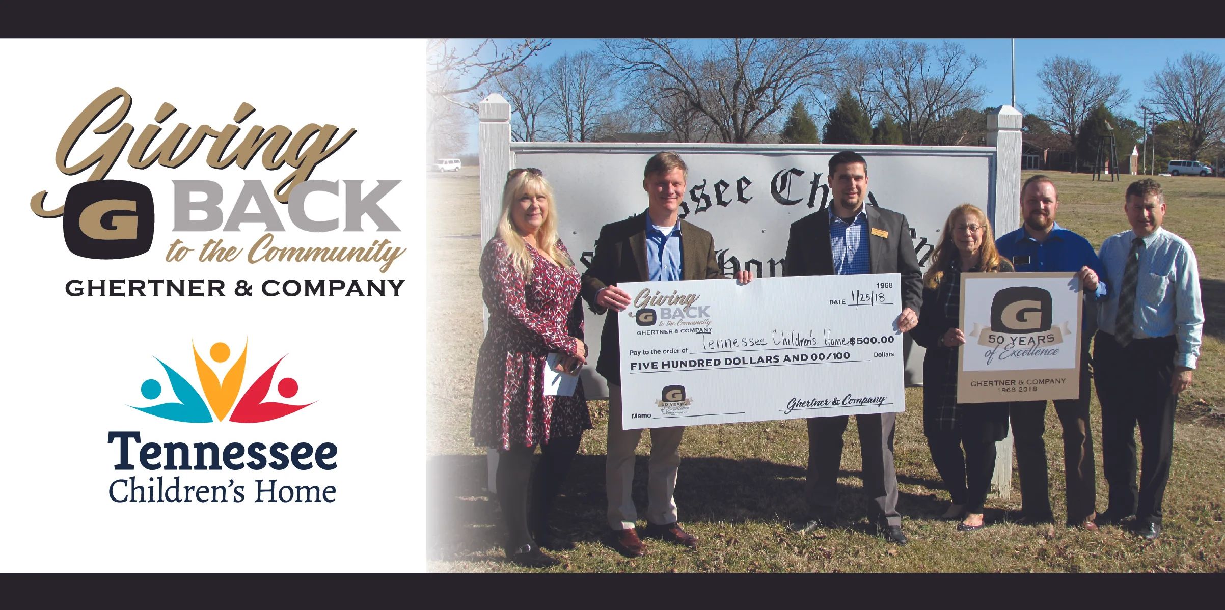 Receiving the check on behalf of the Children’s Home is Chris Doughtie, Director of Development from Scott Ghertner, Co-President of Ghertner & Company. Others pictured are Jaye Kloss, Ghertner & Company Directory of Compliance and Training, Linda Southergill, HOA Board Member, Patrick Landrum, Ghertner & Company Assistant CAM, and Jeff Campbell, Ghertner & Company Community Association Manager. 