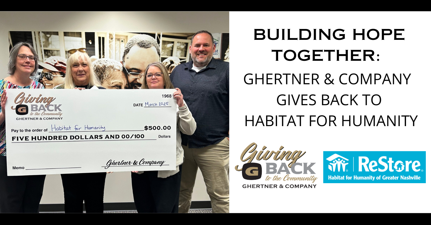 Pictured (left to right): Tammy Frank, Homeowner Relations Specialist; Ghertner & Company Director of Social Media and Marketing, Jaye Kloss; Jennifer Keaton, Senior Director of ReStores; Jeff Bennett, Senior Marketing Manager