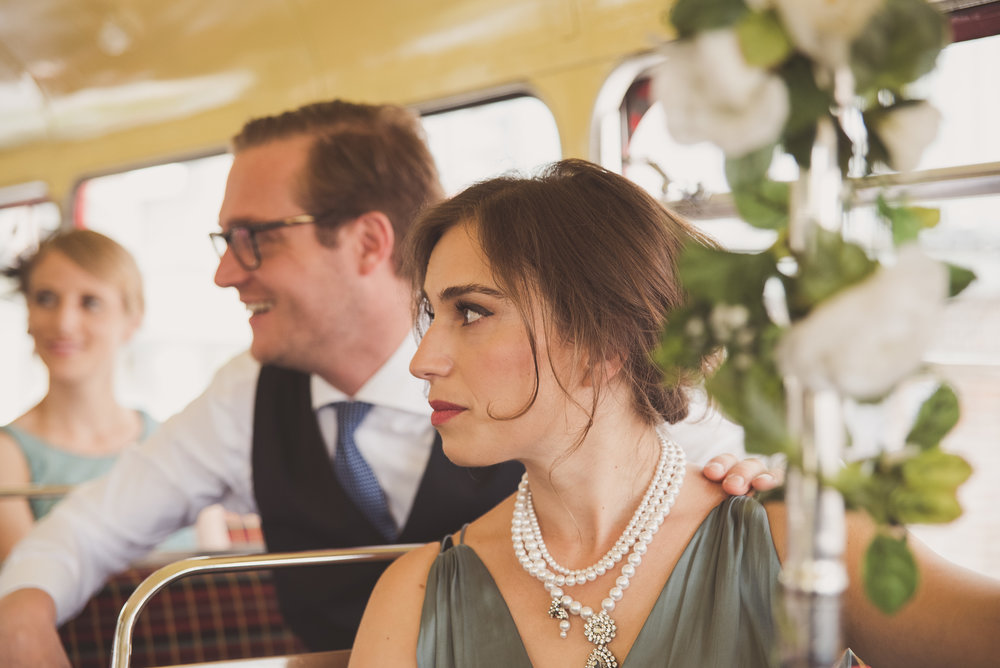 London wedding. Red bus wedding.