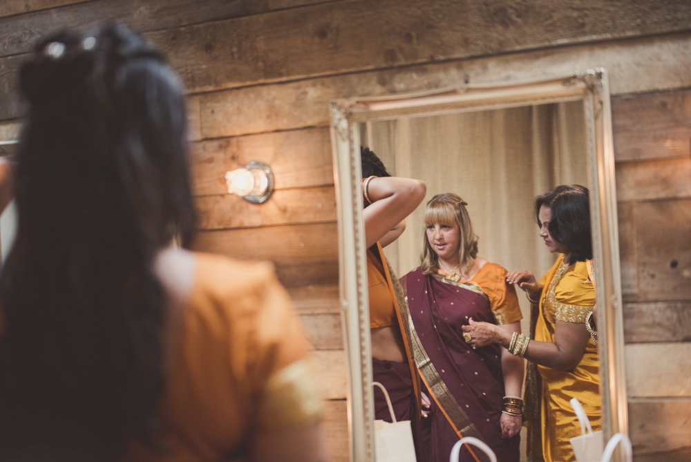 Bridesmaids getting ready at The Nook at The Tythe Barn