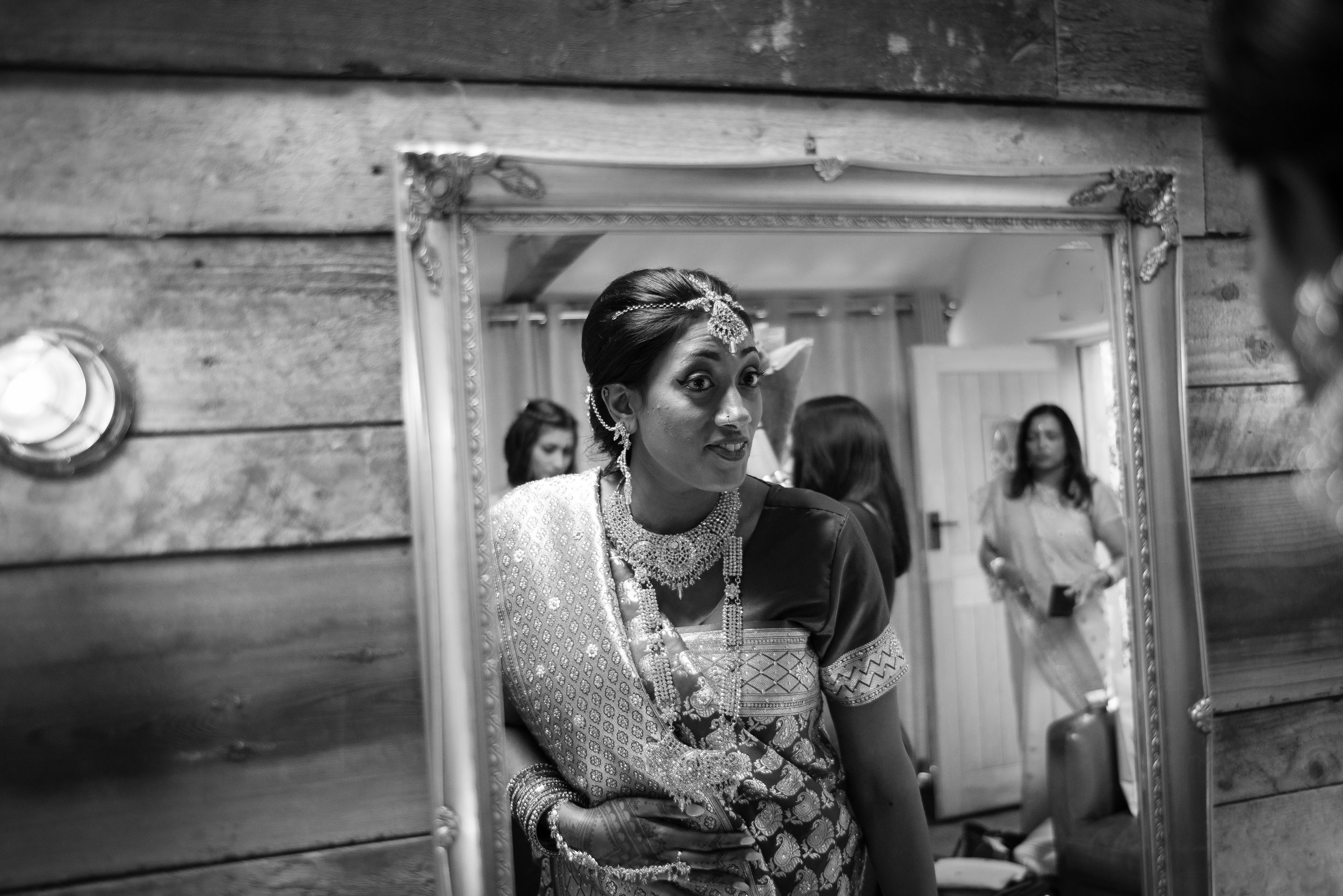 Hindu bride getting ready at The Tythe Barn